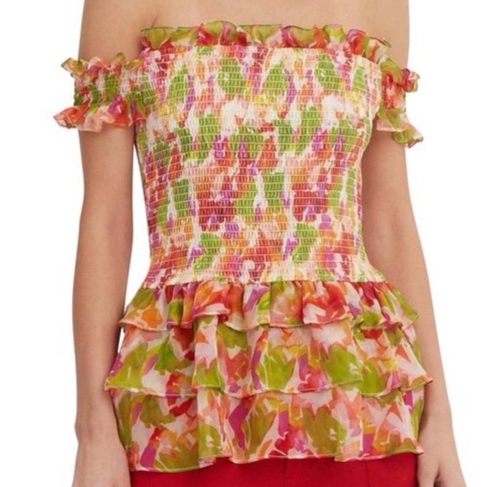 CAROLINE CONSTAS Hydra Floral Off-the-Shoulder Ruffle Top - Picture 2 of 9